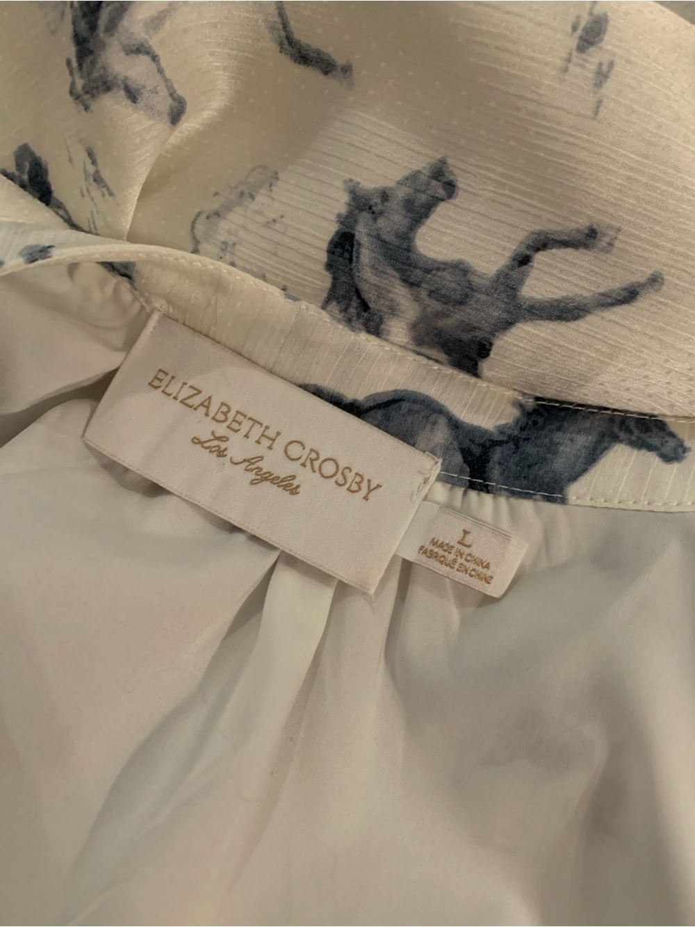 elizabeth crosby horse dress White Blue Large - Picture 10 of 15